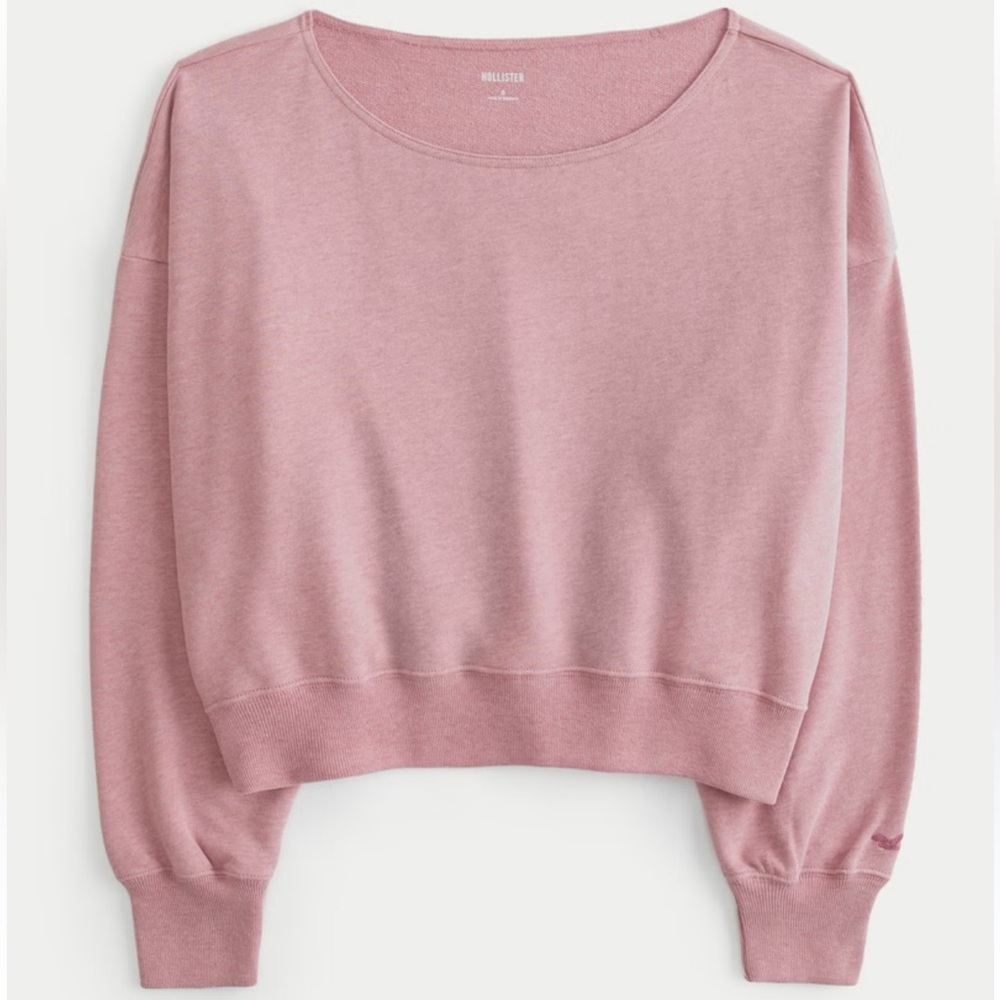 Hollister Easy Off-the-Shoulder Terry Sweatshirt Heather Dusty Mauve Rose Pink M